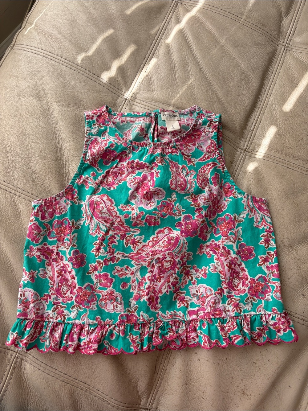 Crewcuts Girls Teal Tank with Pink Paisley Floral Print Size 8